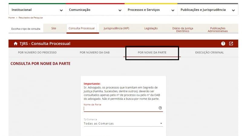 TJRS CONSULTA DE PROCESSO POR NOME DA PARTE